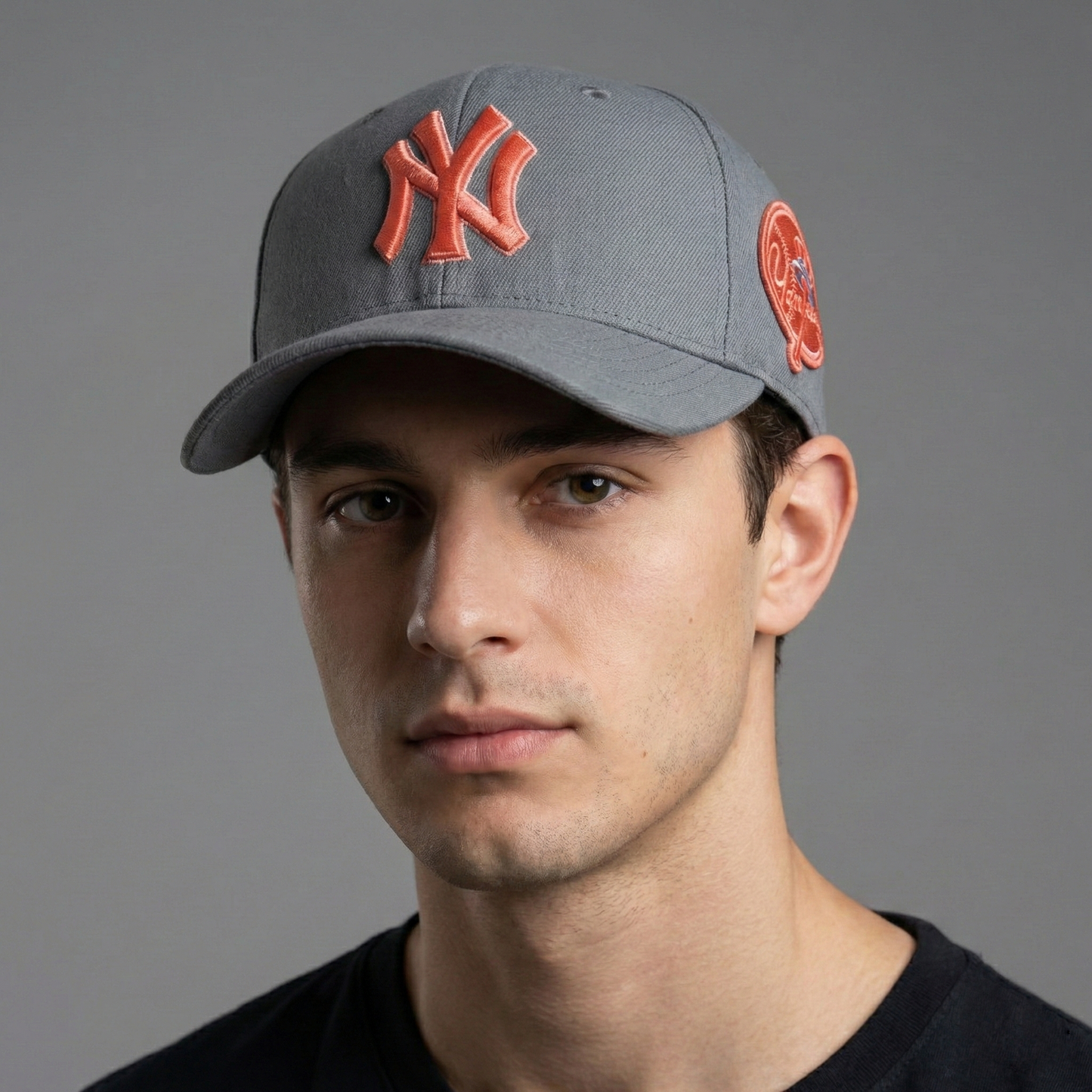New York Yankees MLB Grey & Salmon Baseball Thrifted Cap - Embroidered NY Hat