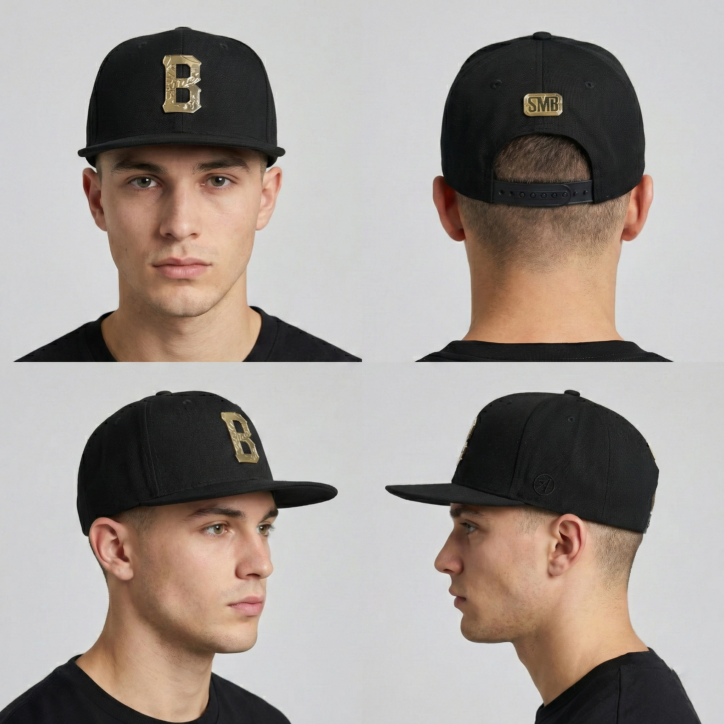 Super Massive Bound Black Snapback Thrifted Hat - Gold Metallic "B" Logo Cap (56-59cm)