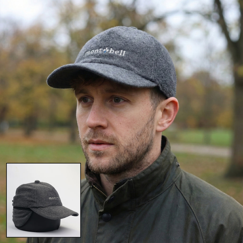 Montbell Japan Fleece Earflap Cap - Charcoal Grey - Adjustable Winter Hat
