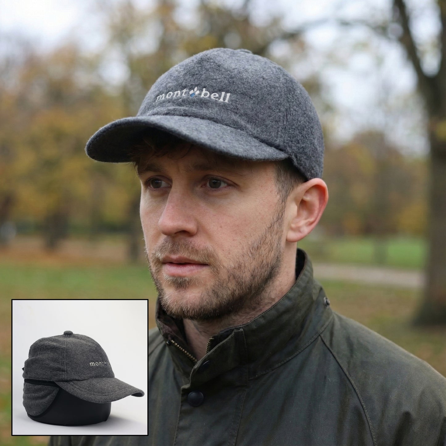 Montbell Japan Fleece Earflap Cap - Charcoal Grey - Adjustable Winter Hat