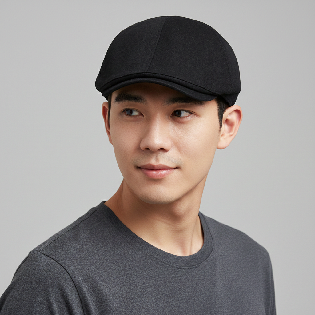 Vintage Seoul Cap "Send Your Good Luck" Newsboy Thrifted  Hat - Black