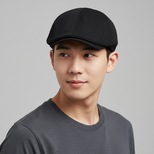 Vintage Seoul Cap "Send Your Good Luck" Newsboy Thrifted  Hat - Black