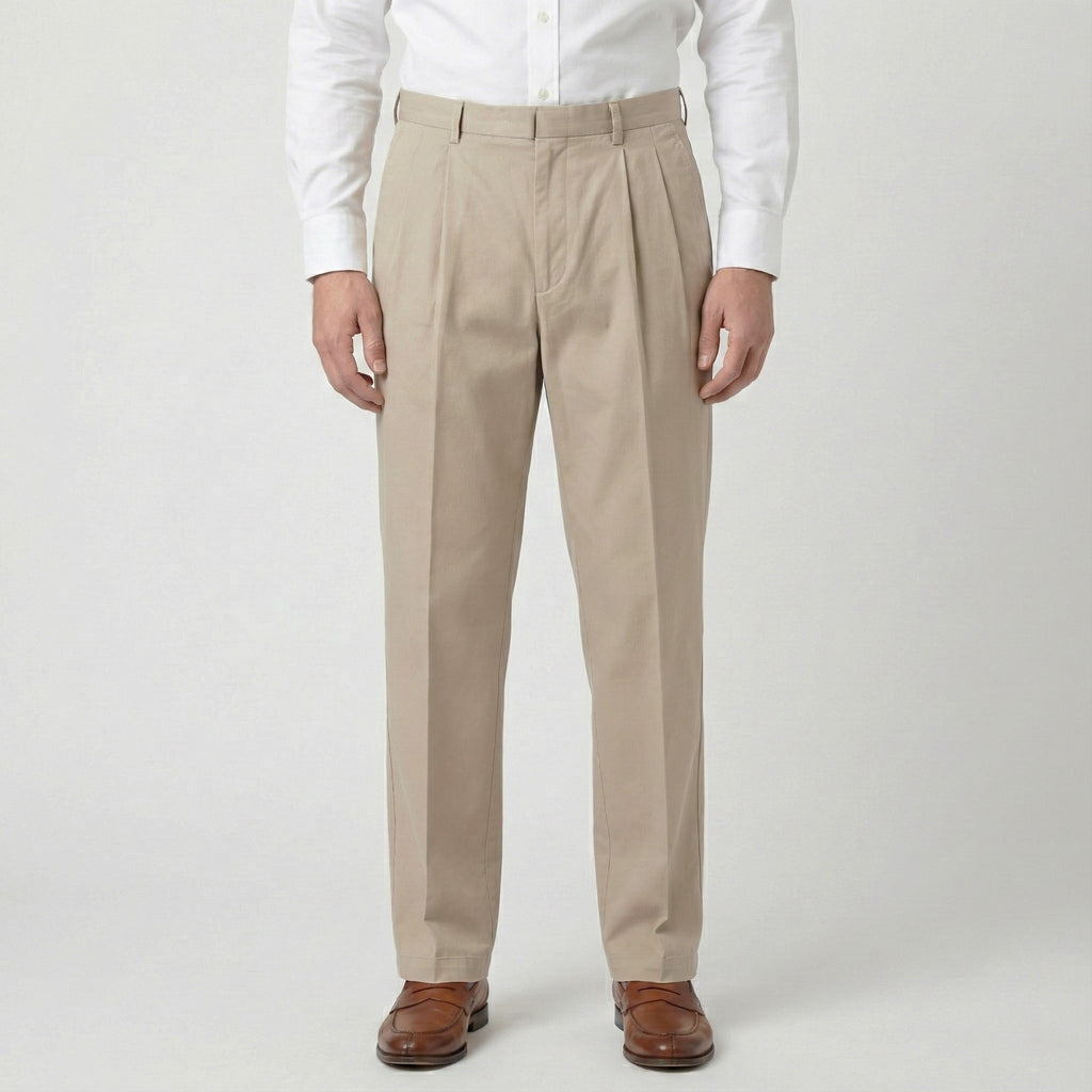 Classic Beige Pleated Chinos for Men – Comfort Fit | Waist 30-32, Length 42 | INDIAN Brand Trousers