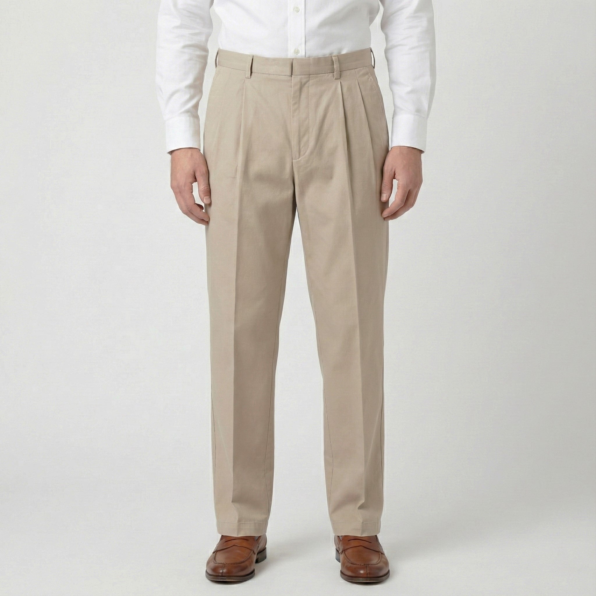 Classic Beige Pleated Chinos for Men – Comfort Fit | Waist 30-32, Length 42 | INDIAN Brand Trousers