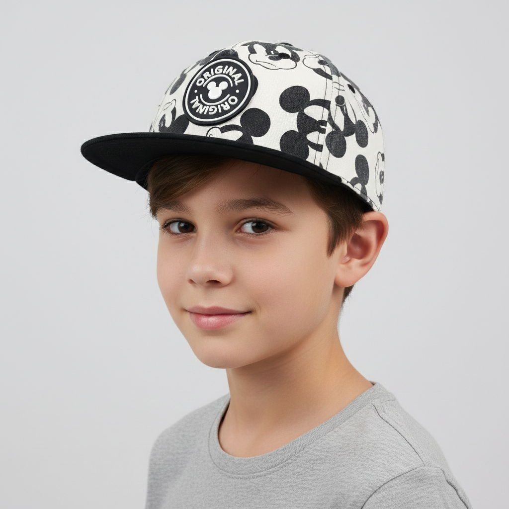 Disney x H&M Mickey Mouse Thrifted Snapback - White & Black Pattern Cap