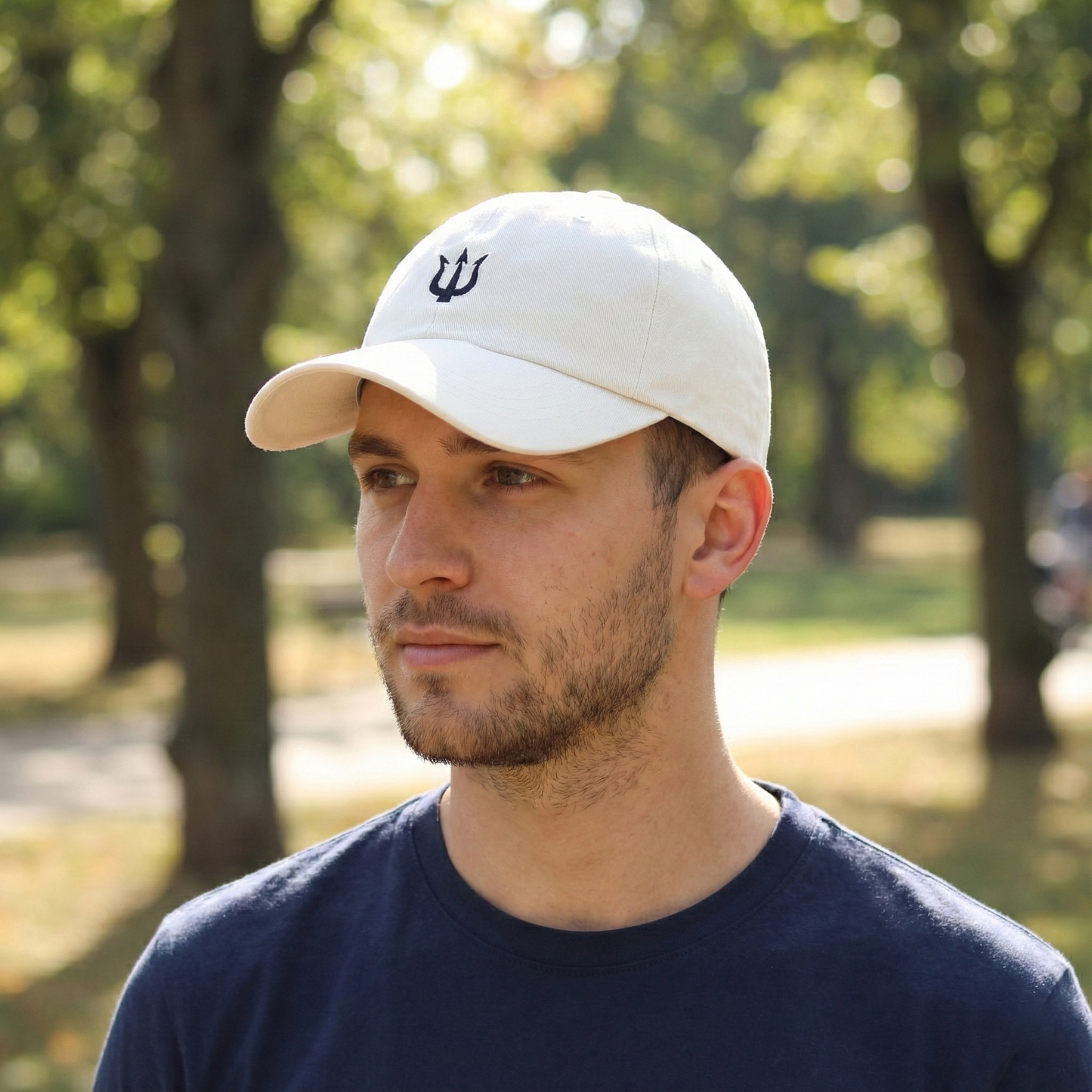 Spirit Brand Trident Logo Baseball Thrifted Cap - Classic Cream Cotton Dad Hat