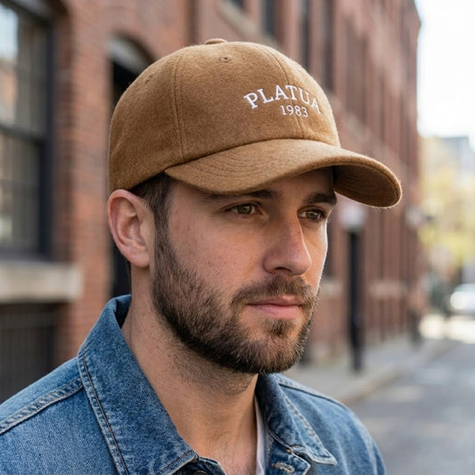 Minimalist "PLATEAU 1982" Wool Blend Baseball Cap – Camel Tan (Made in Korea)