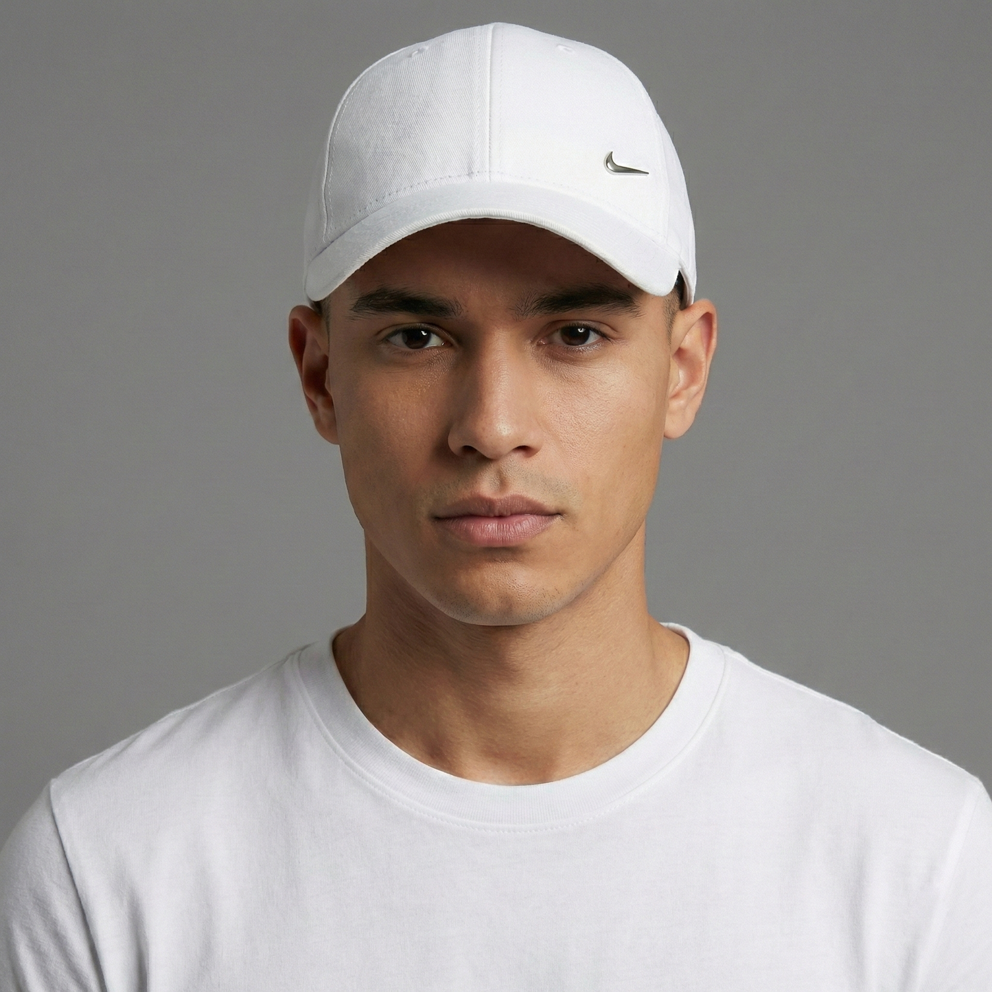 Nike Sportswear Essentials White Dad Thrifted  Hat with Silver Metal Swoosh