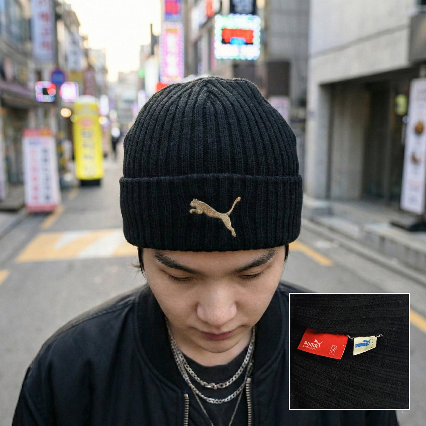 Puma Adult Unisex Black Knit Thrifted Beanie - Classic Winter Sport Cap