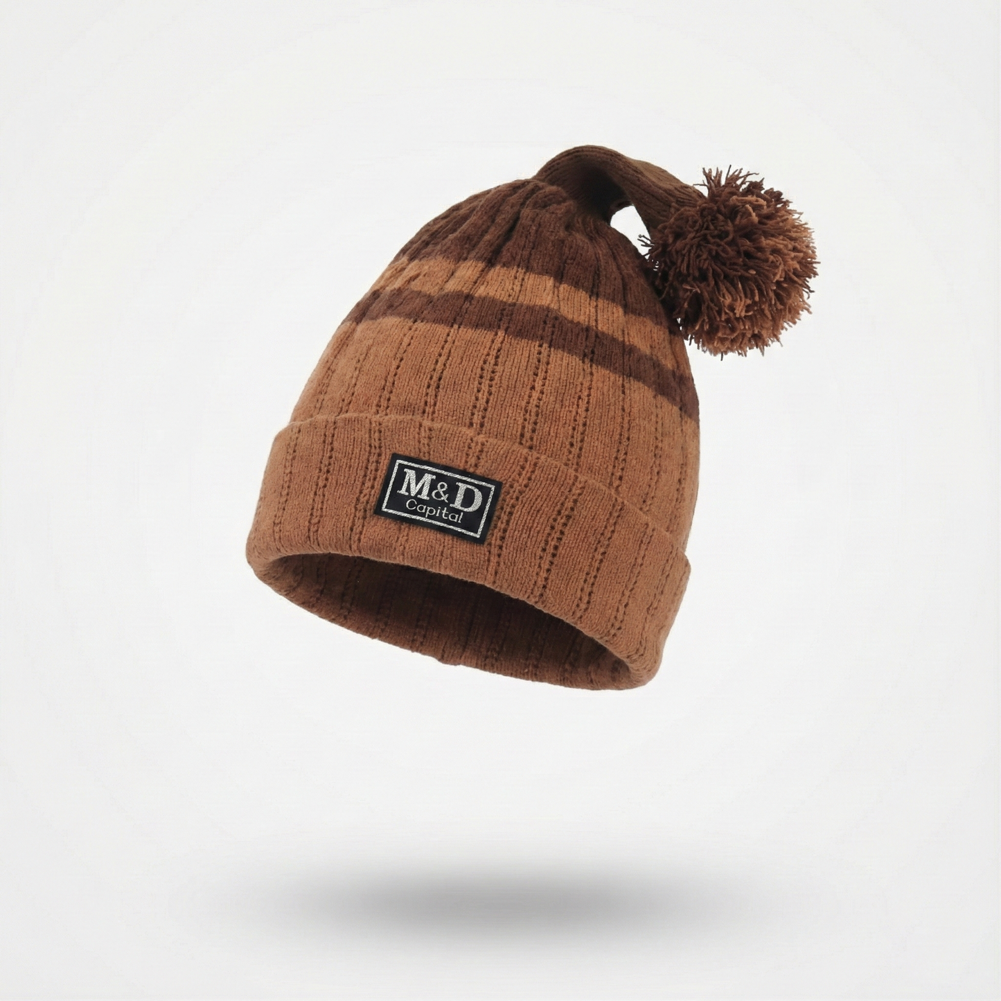 Soft Chenille "Elf Style" Beanie – Brown Striped Long-Tail Pom Hat
