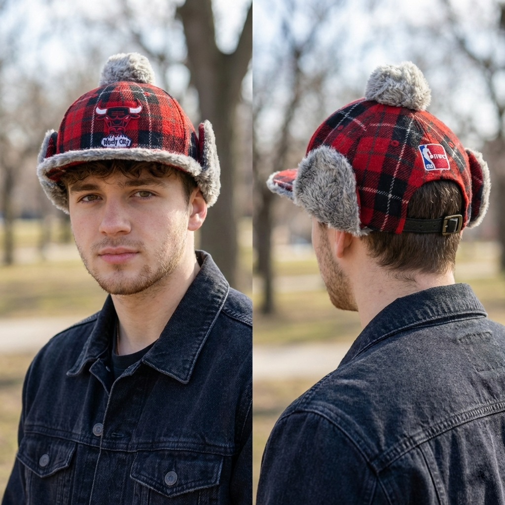 Vintage NBA Chicago Bulls Plaid Trapper Thrifted Hat - Windy City Edition