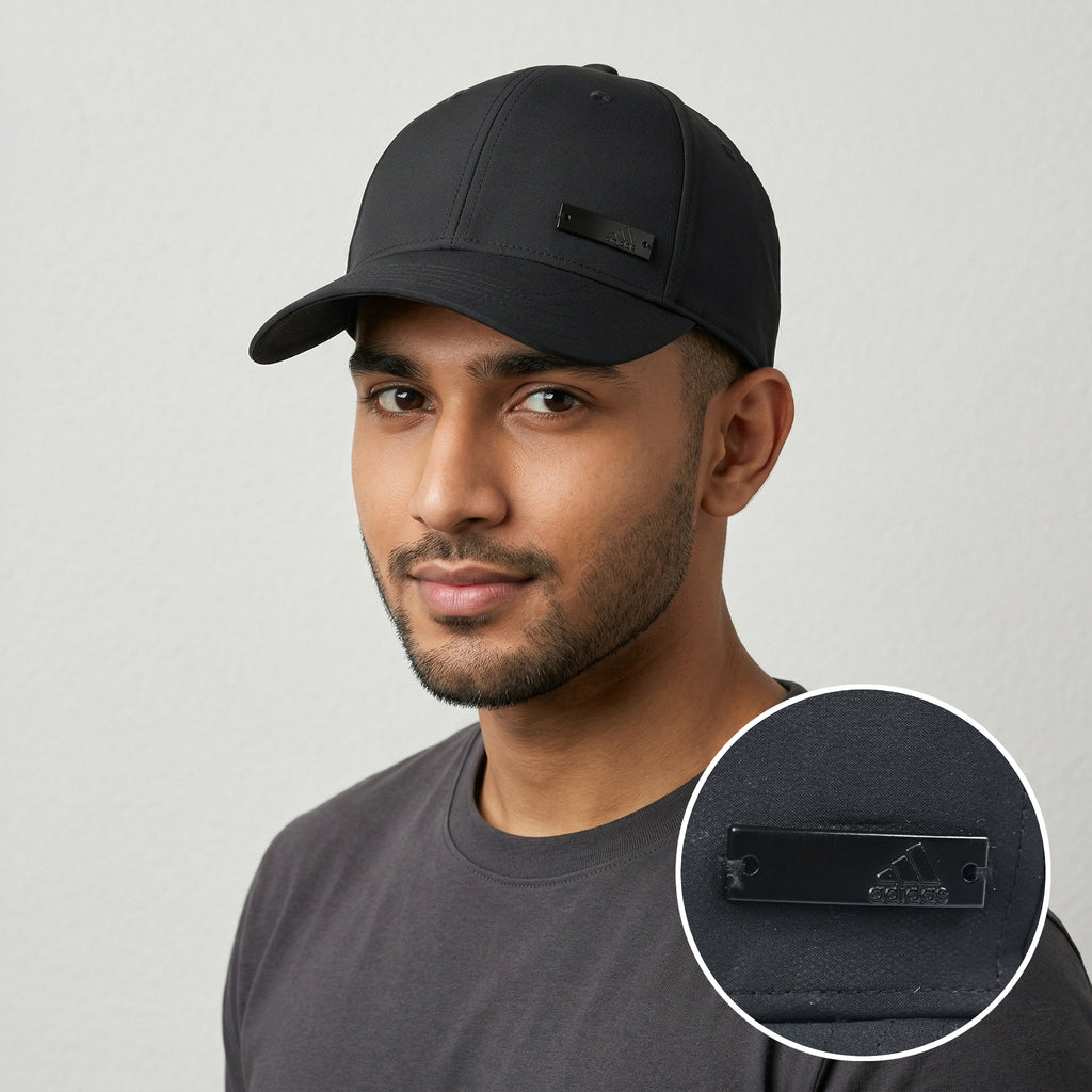 Adidas Stealth Metal Plate Logo Thrifted Cap – Triple Black (Thrifted)