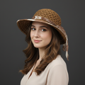 Vintage Boater Style Woven Straw Thrifted Sun Hat – Floral Organza Ribbon