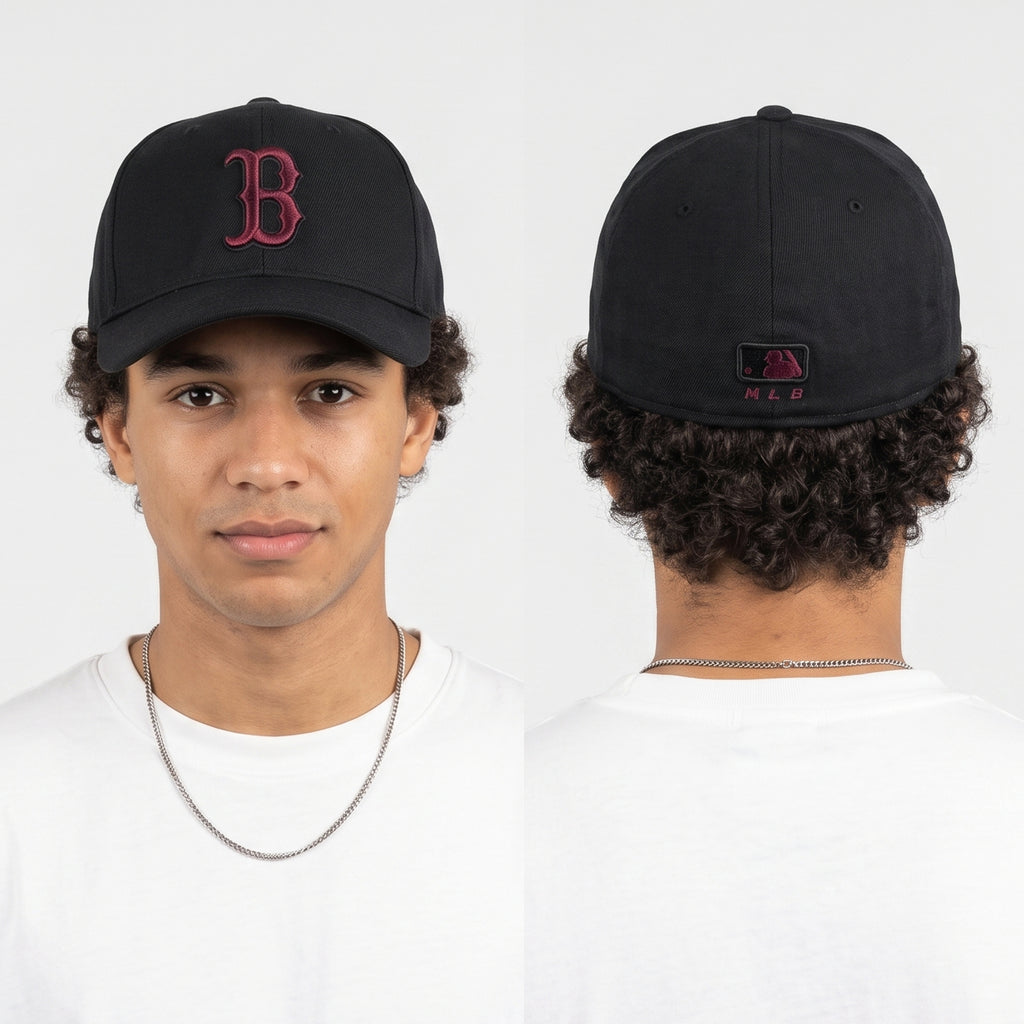 Vintage Boston Red Sox Flexfit Hat | Thrifted Black & Maroon MLB Cap XS-S