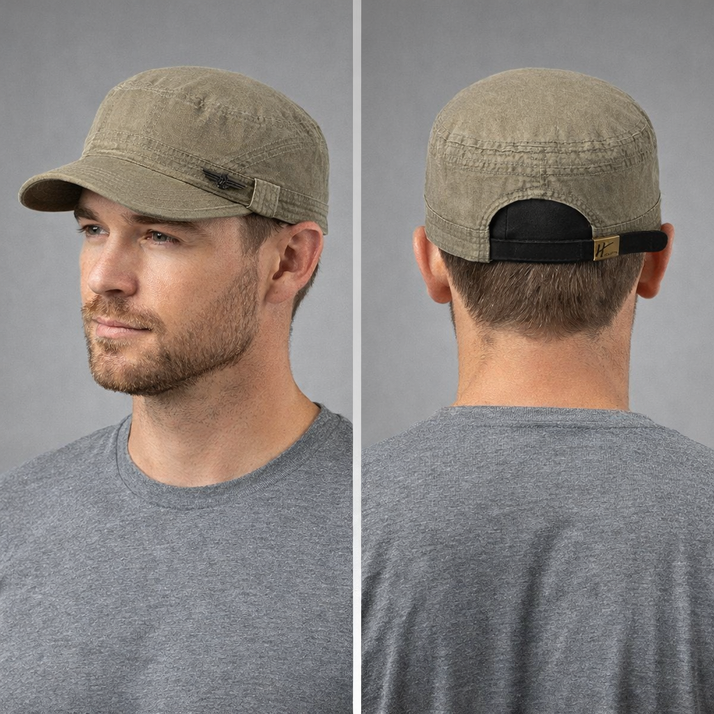 Vintage Washed Cotton Military Hat - Korean Thrifted Cadet Cap