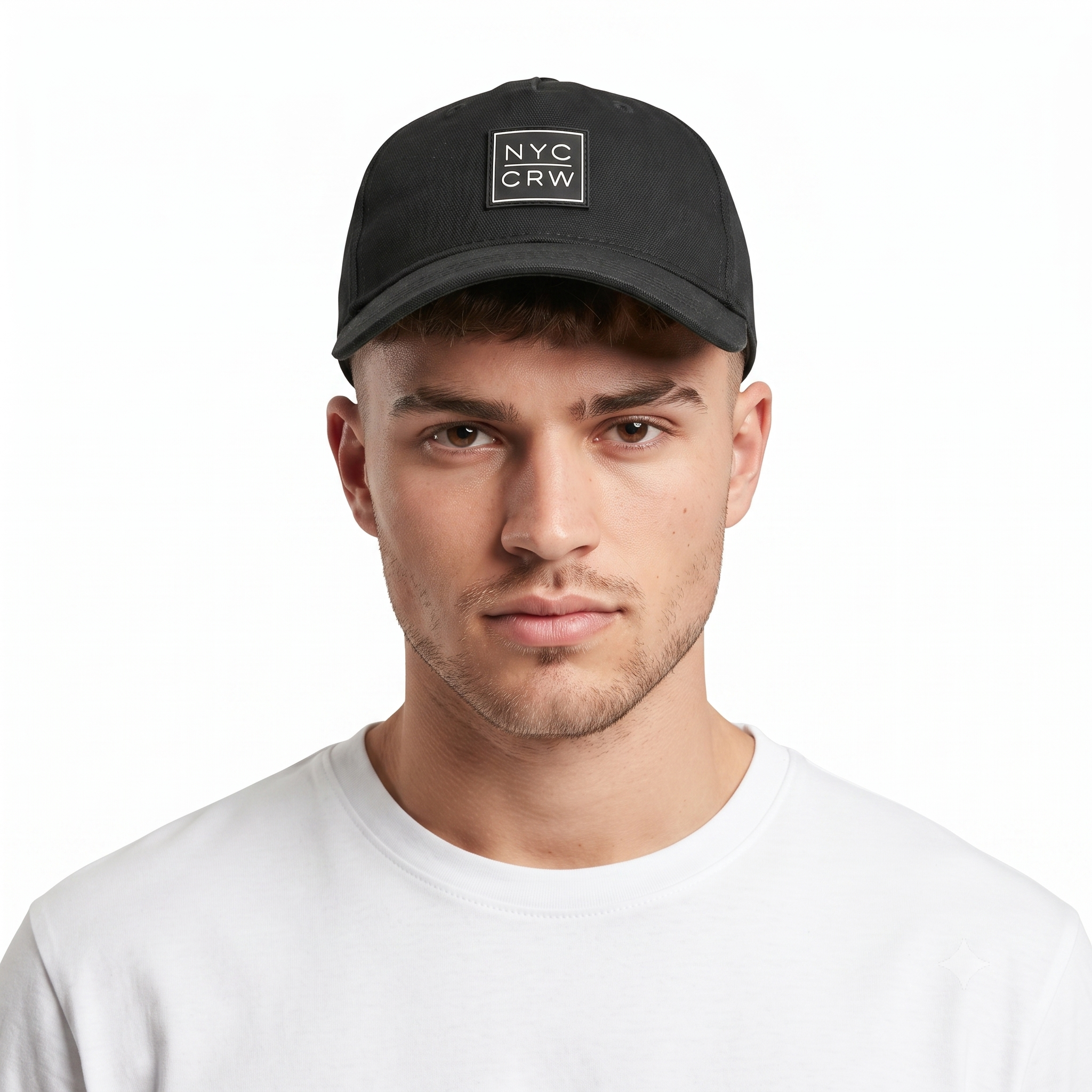 Thrifted Black NYC CRW Baseball Cap | Rubber Patch Streetwear Snapback