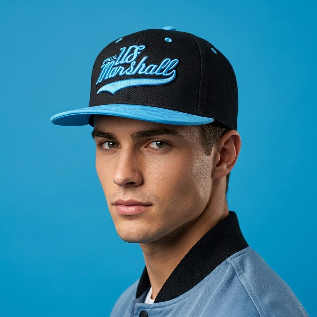 Official US Marshall Snapback Hat | Vintage Black & Sky Blue Cap