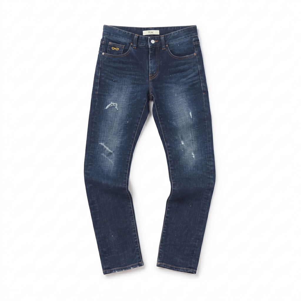 Thrifted PLAC Men's Deep Indigo Blue Ripped Jeans 30-32 Waist/ J1026