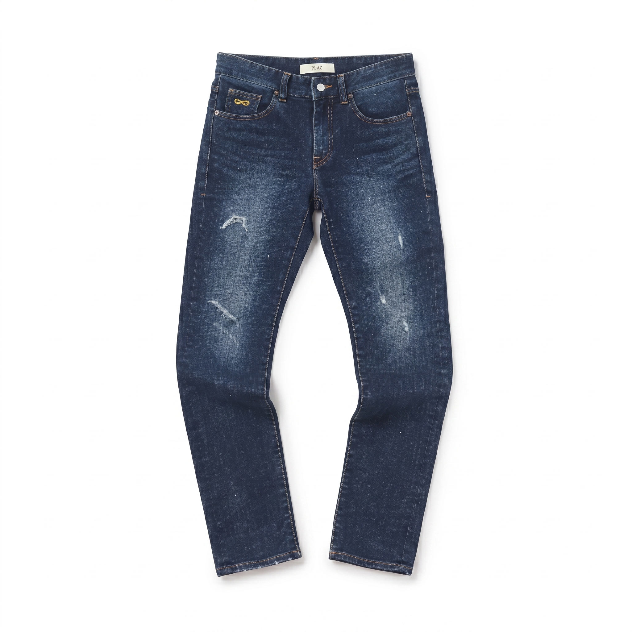 Thrifted PLAC Men's Deep Indigo Blue Ripped Jeans 30-32 Waist/ J1026