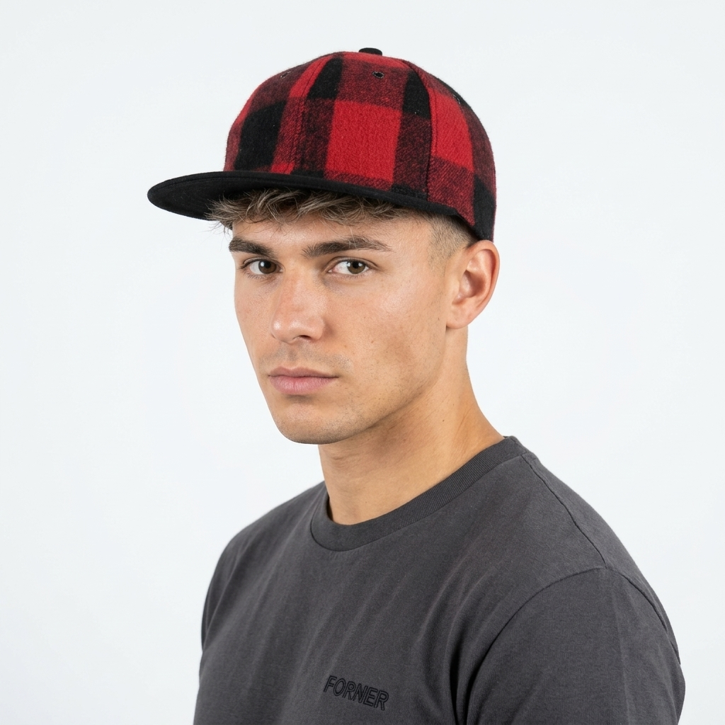 Thrifted Lumberjack Checkered Flat Brim Baseball Hat | 11028