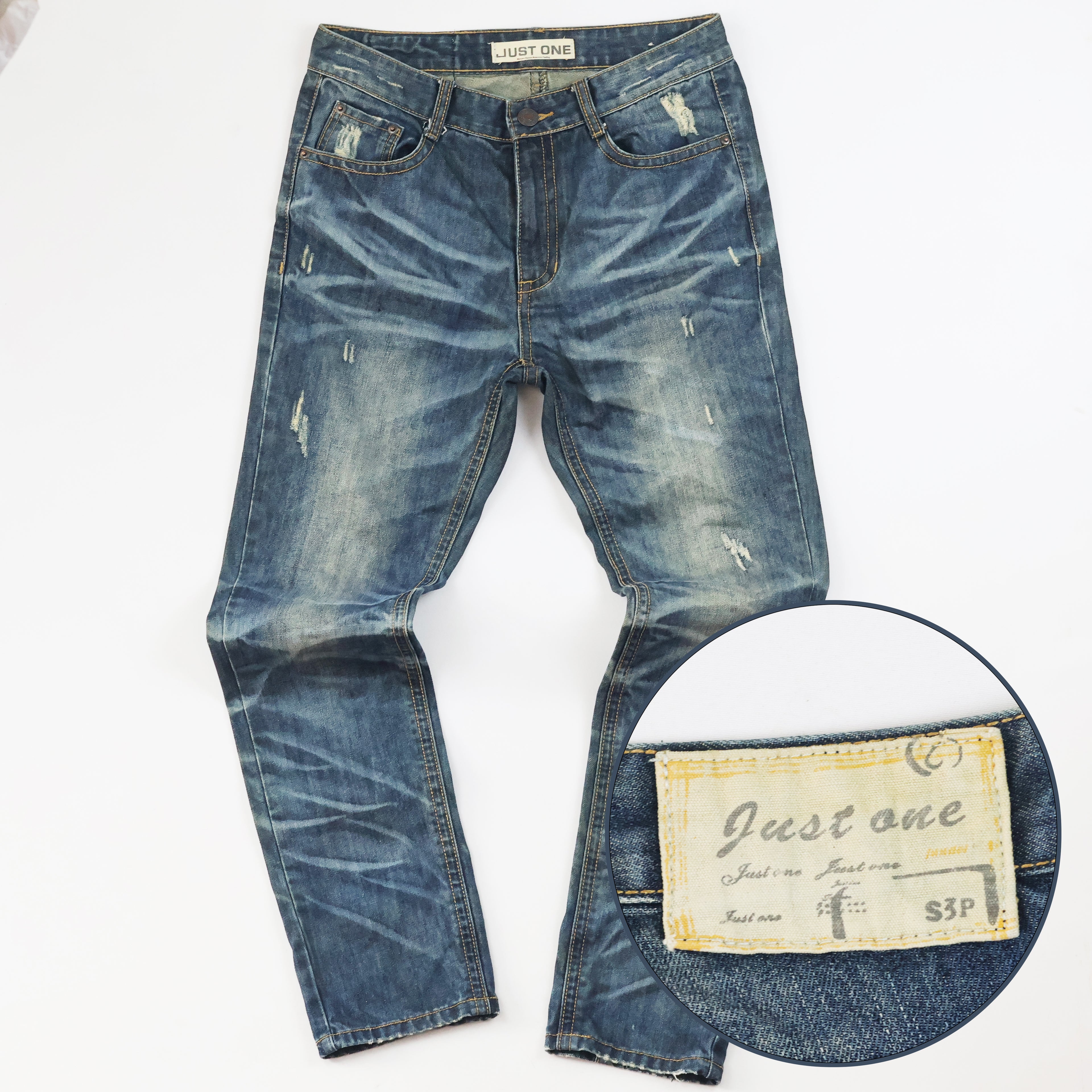 Thrifted Just One Men's Heavily Faded Blue Denim Jeans Waist: 32/ J1008