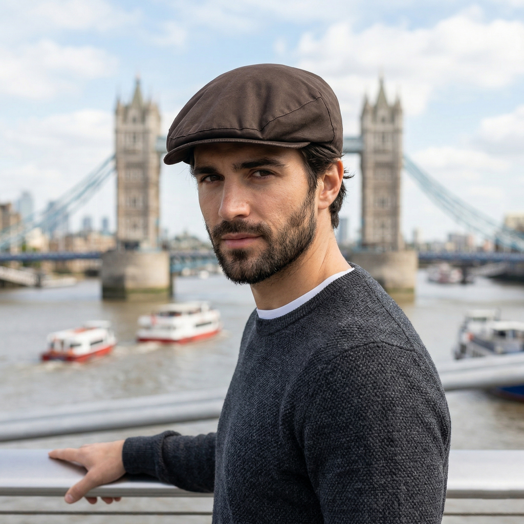 Men's Heritage Brown Driving Cap - Plaid Lined Newsboy Hat