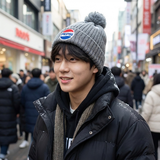 Official Pepsi Brand Winter Thrifted Beanie - Classic Blue Knit Hat with Logo
