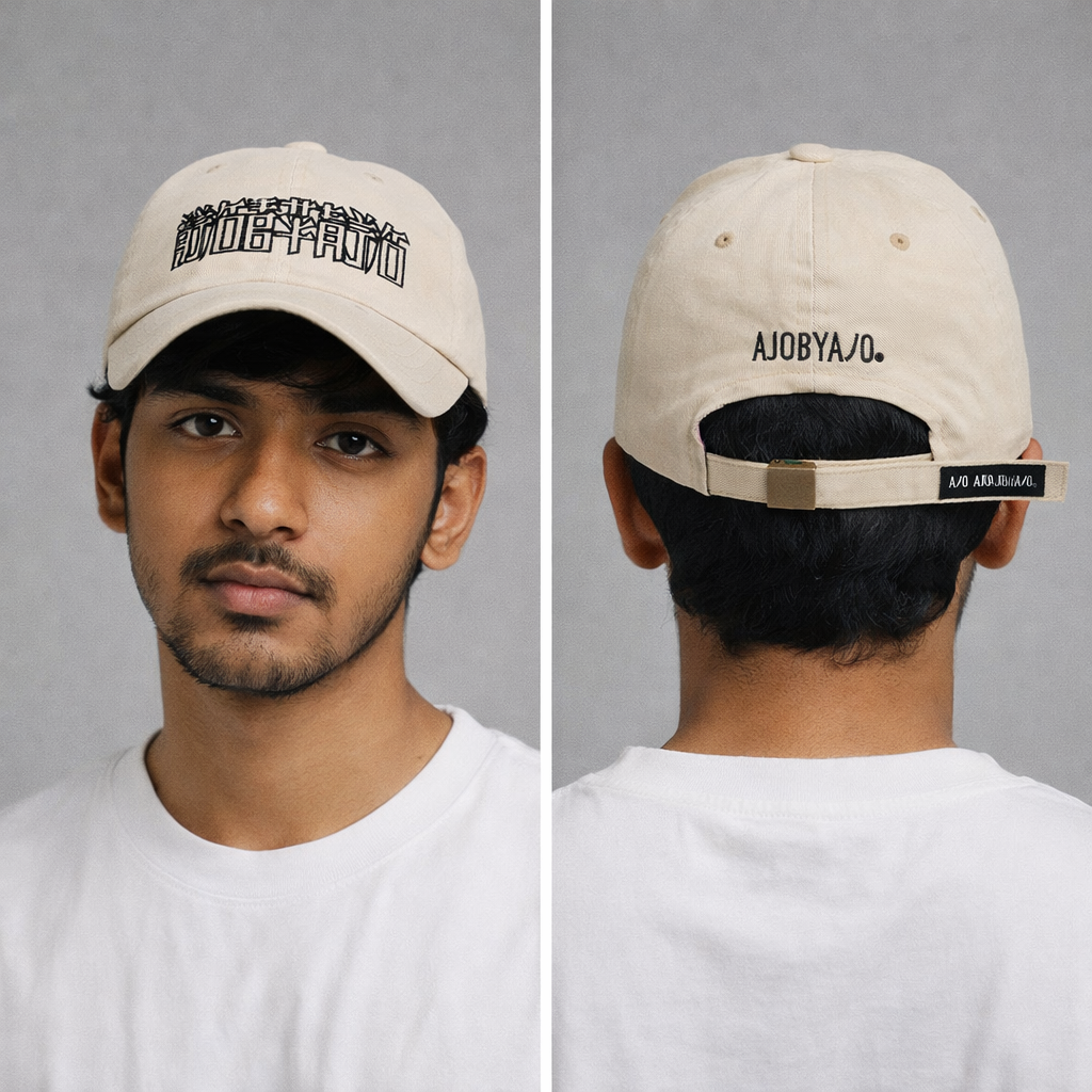 Authentic AJOBYAJO Long-Strap Thrifted Baseball Hat – Cream/Khaki