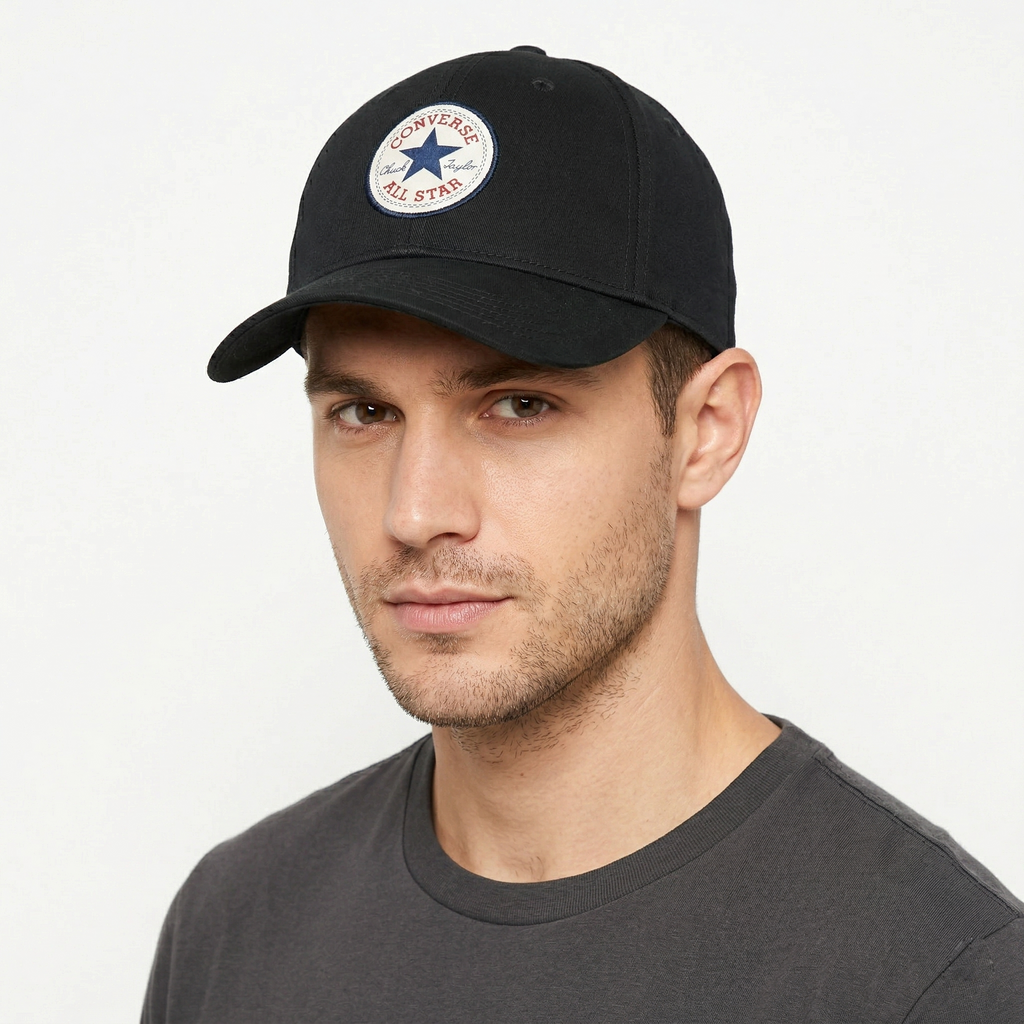 Classic Black Converse Cotton Thrifted Cap with Embroidered Patch