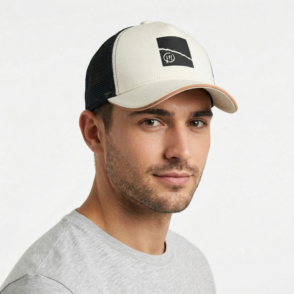 Preston Innovations Off-White & Black Mesh Trucker Cap