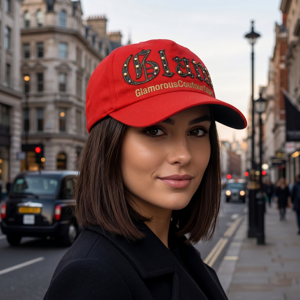 Vintage GGPX "Glam" Red Studded Thrifted Cap – Y2K Aesthetic Streetwear
