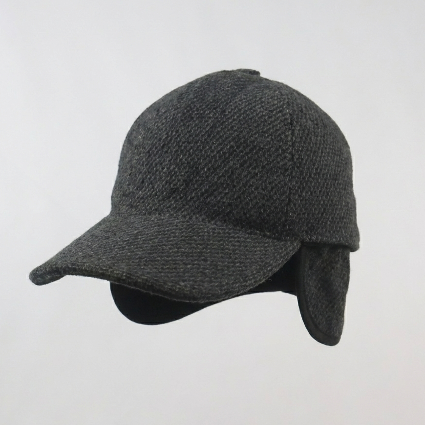 Charcoal Tweed Style Dad Hat | Convertible Earflap Cap for Winter | Warm & Stylish