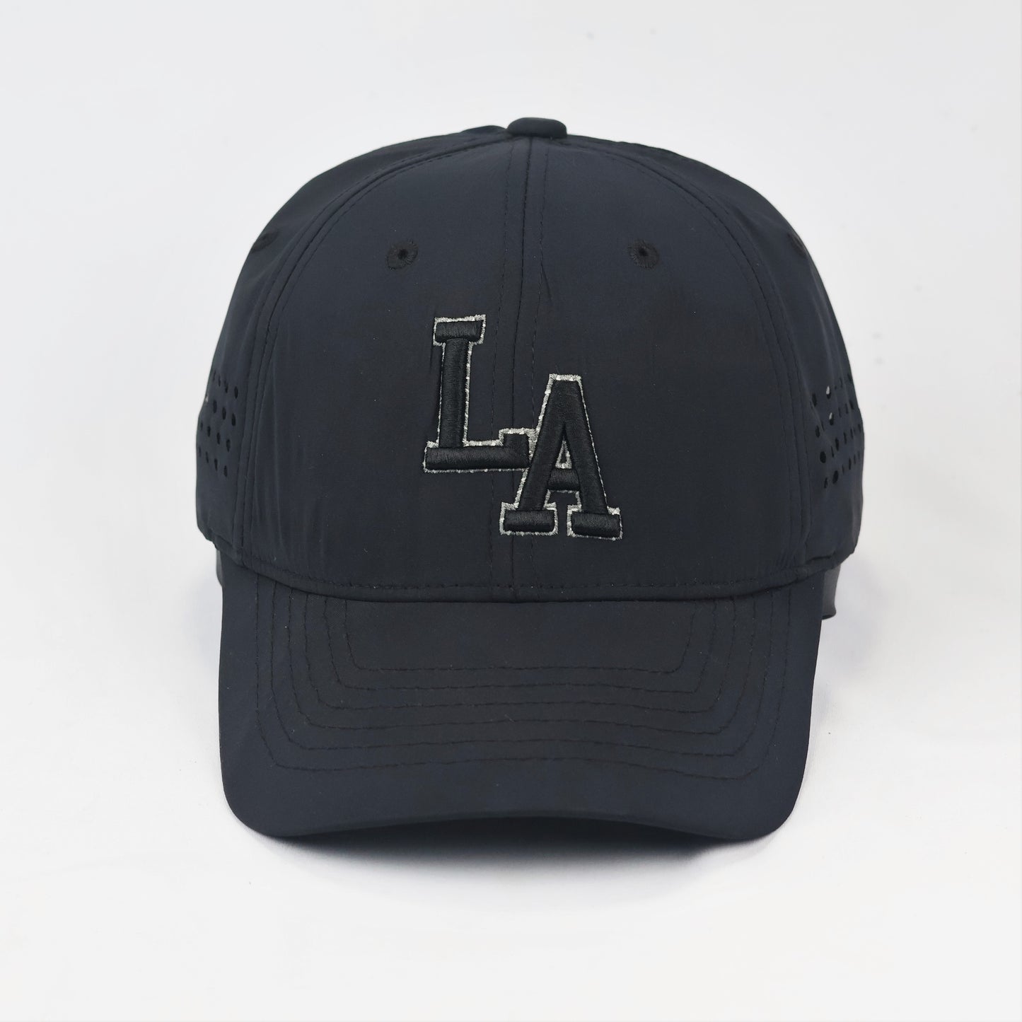 LA Graphic Baseball Thrifted Cap - Breathable Black Performance Hat XXL