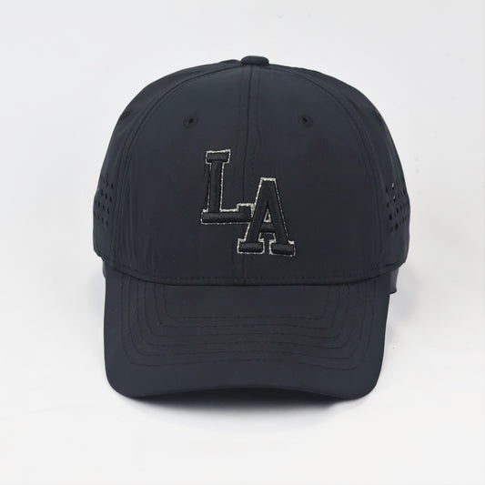 LA Graphic Baseball Thrifted Cap - Breathable Black Performance Hat XXL