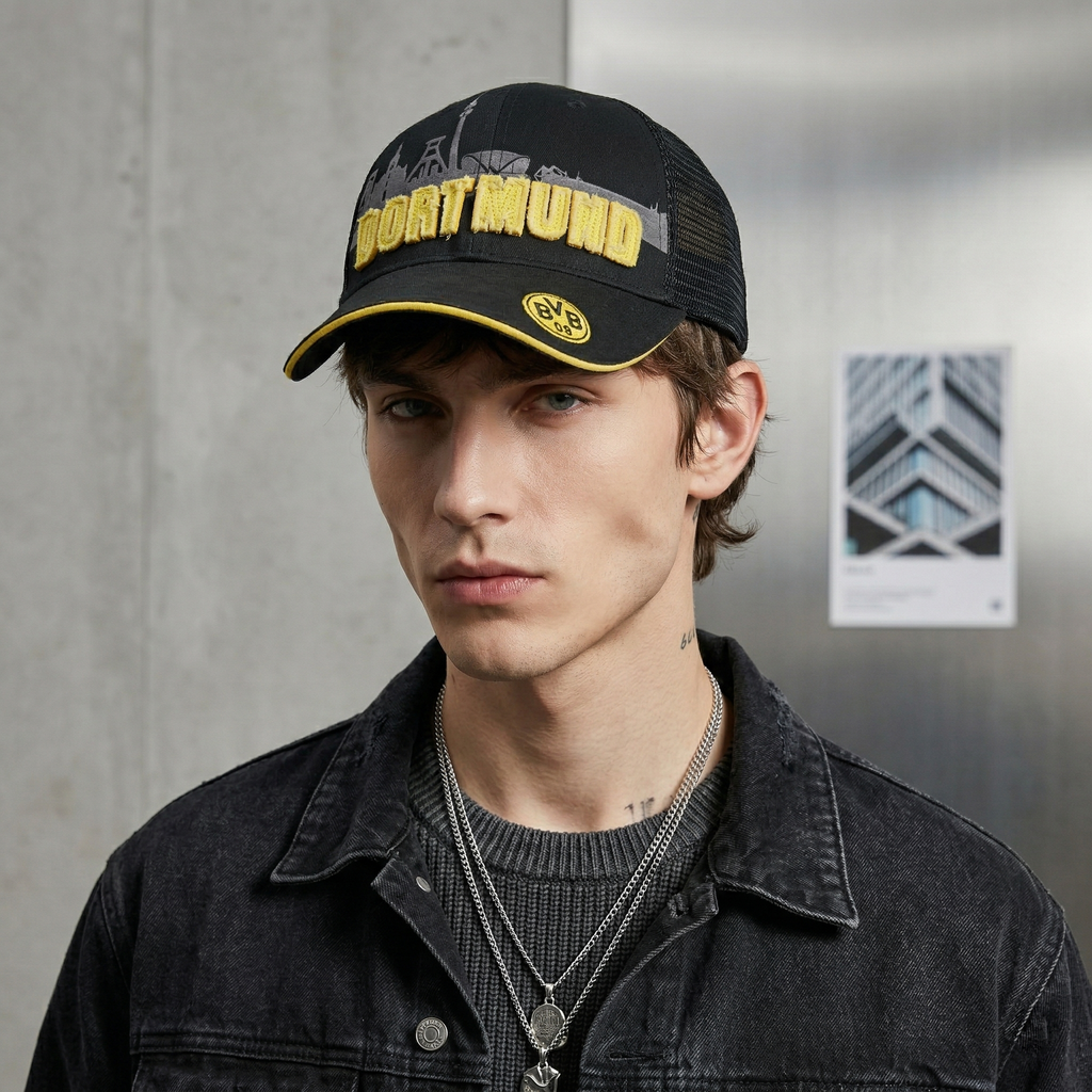 Authentic BVB 09 Dortmund Fan Merchandise Thrifted Trucker Cap – Black/Yellow