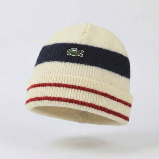 Authentic Lacoste Unisex Ribbed Knit Thrifted Beanie - Luxury French Winter Cap