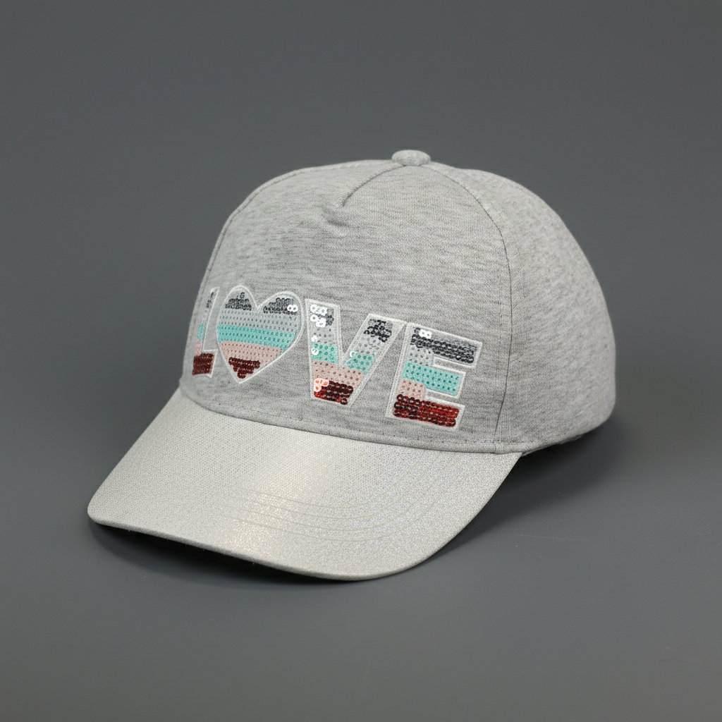 Youth Girls' Adjustable LOVE Thrifted  Snapback – Silver Glitter & Sequin Detail