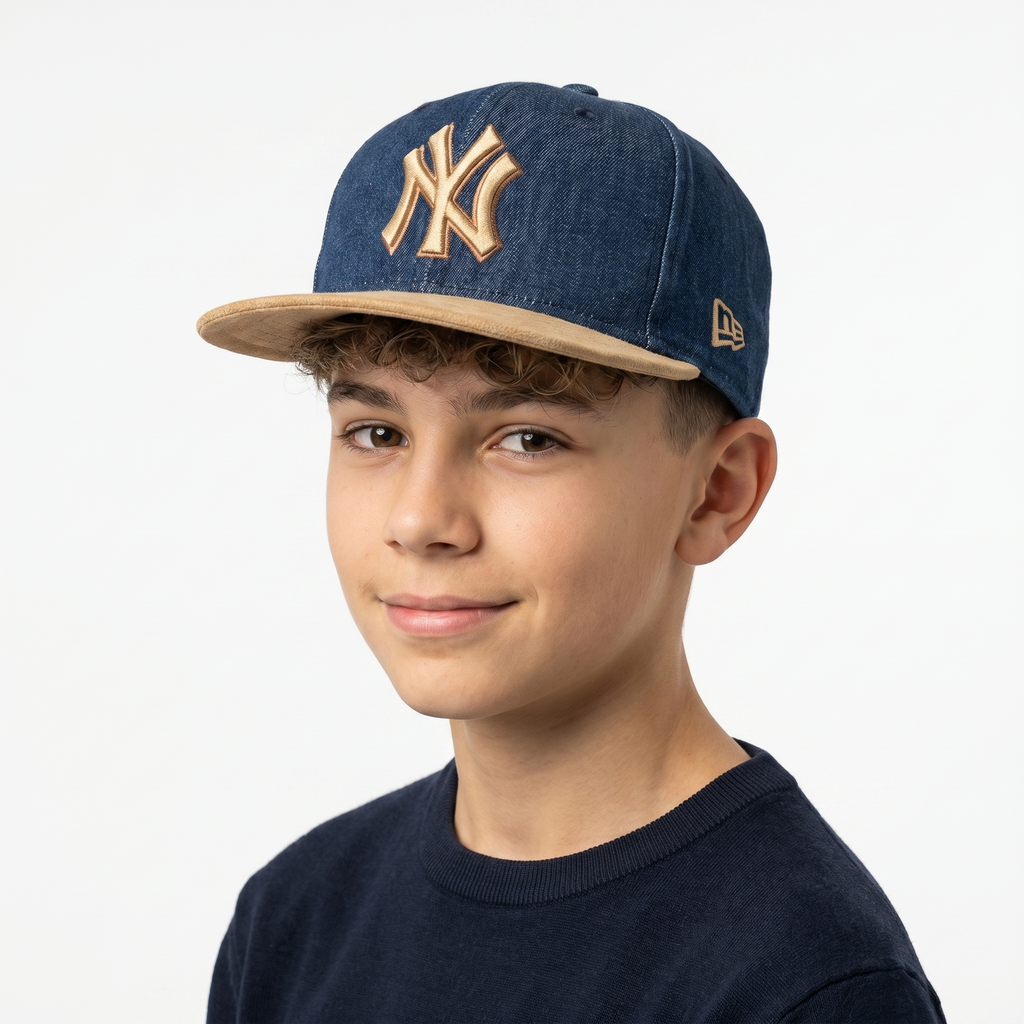 Vintage New Era NY Yankees Denim Hat with Suede Thrifted Brim - Size 55-56cm