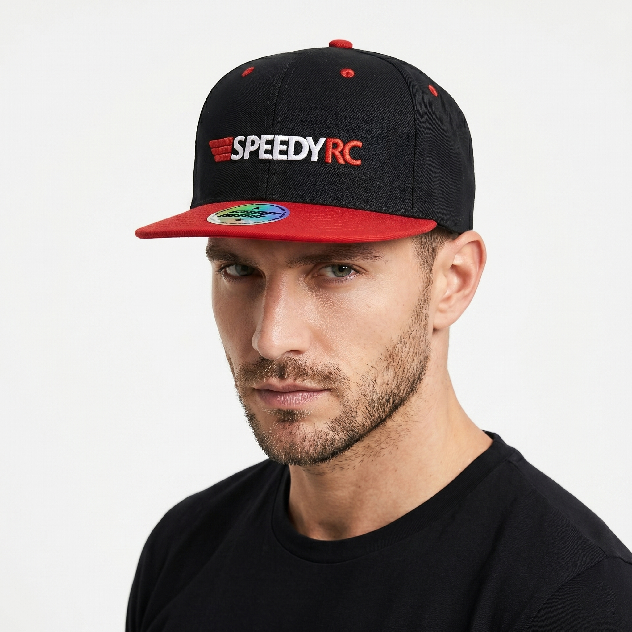 Vintage SpeedyRC Two-Tone Snapback - Red & Black Racing Cap
