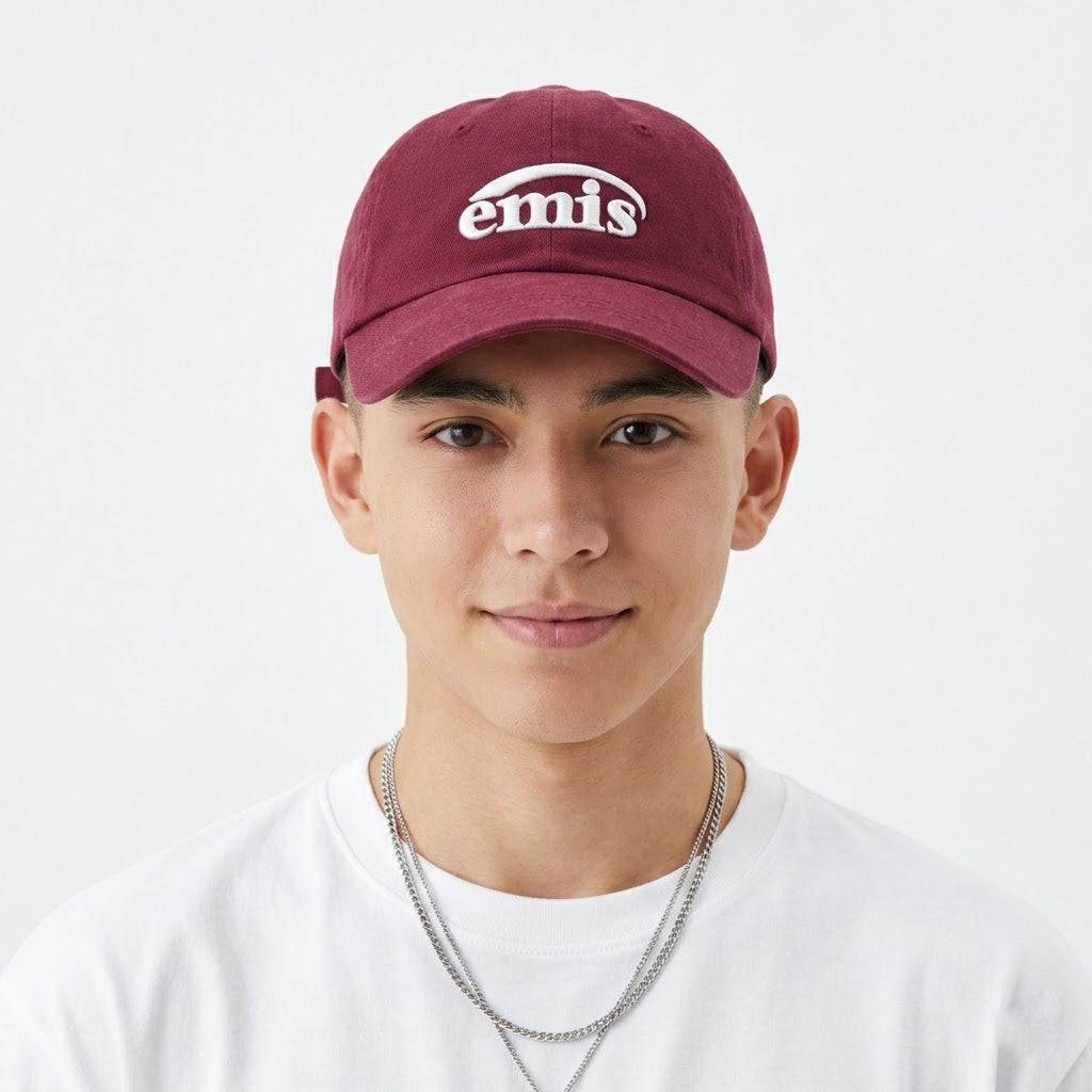 Thrifted Emis Korean Streetwear Maroon Strapback Baseball Cap