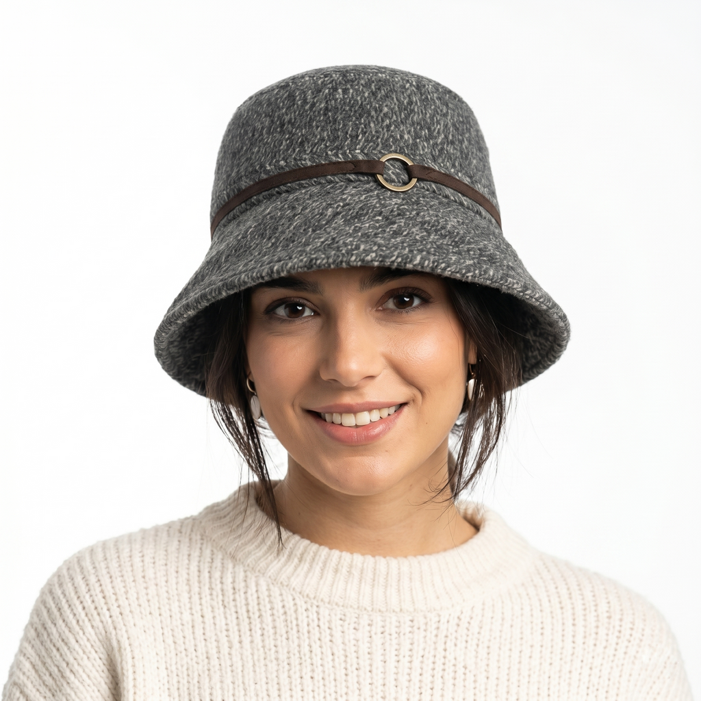 Thrifted Japanese Wool Cloche Hat | Grey Flecked Bucket Cap