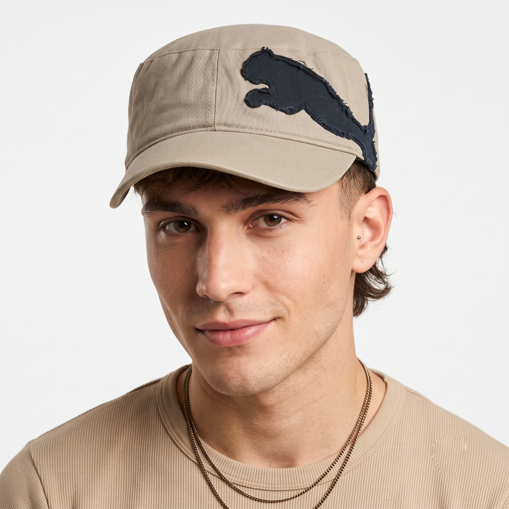 Puma Big Cat Raw Edge Utility Cap | Thrifted Khaki Streetwear Hat 57-59cm