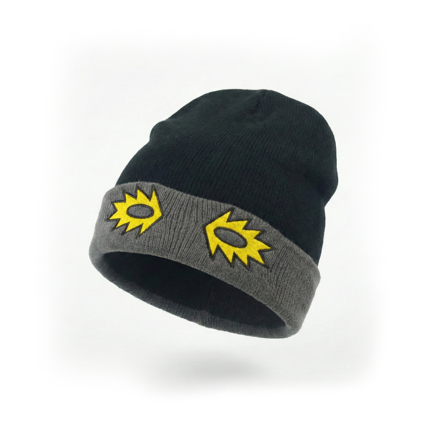 Streetwear Graphic Eye Logo Beanie – Black & Grey Knit Cap
