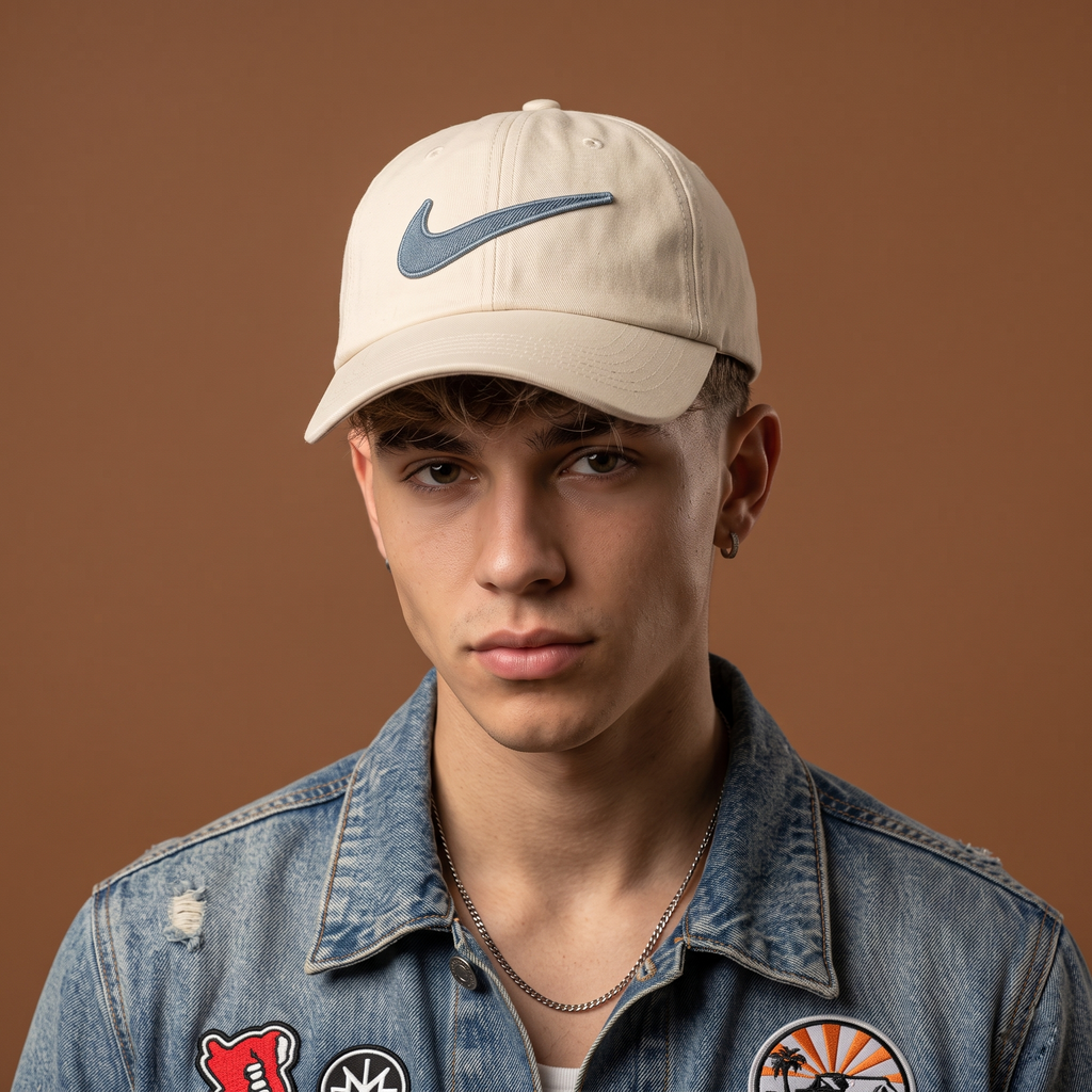 Nike Cream Baseball Cap - Retro Swoosh Logo Y2K Cord Strapback Hat