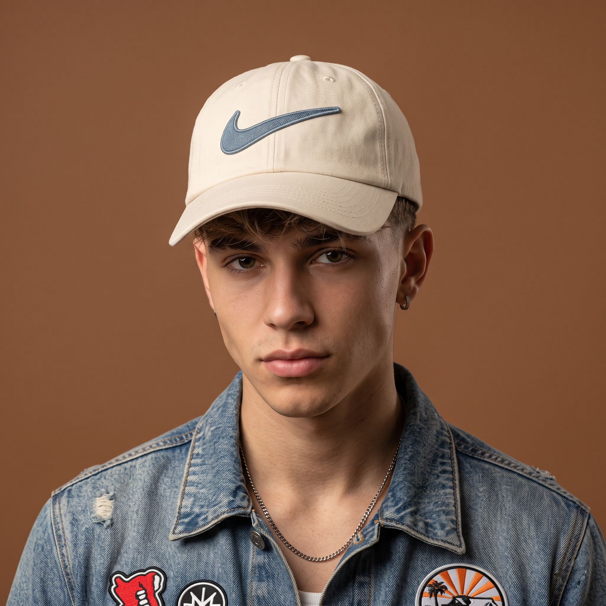 Nike Cream Baseball Cap - Retro Swoosh Logo Y2K Cord Strapback Hat
