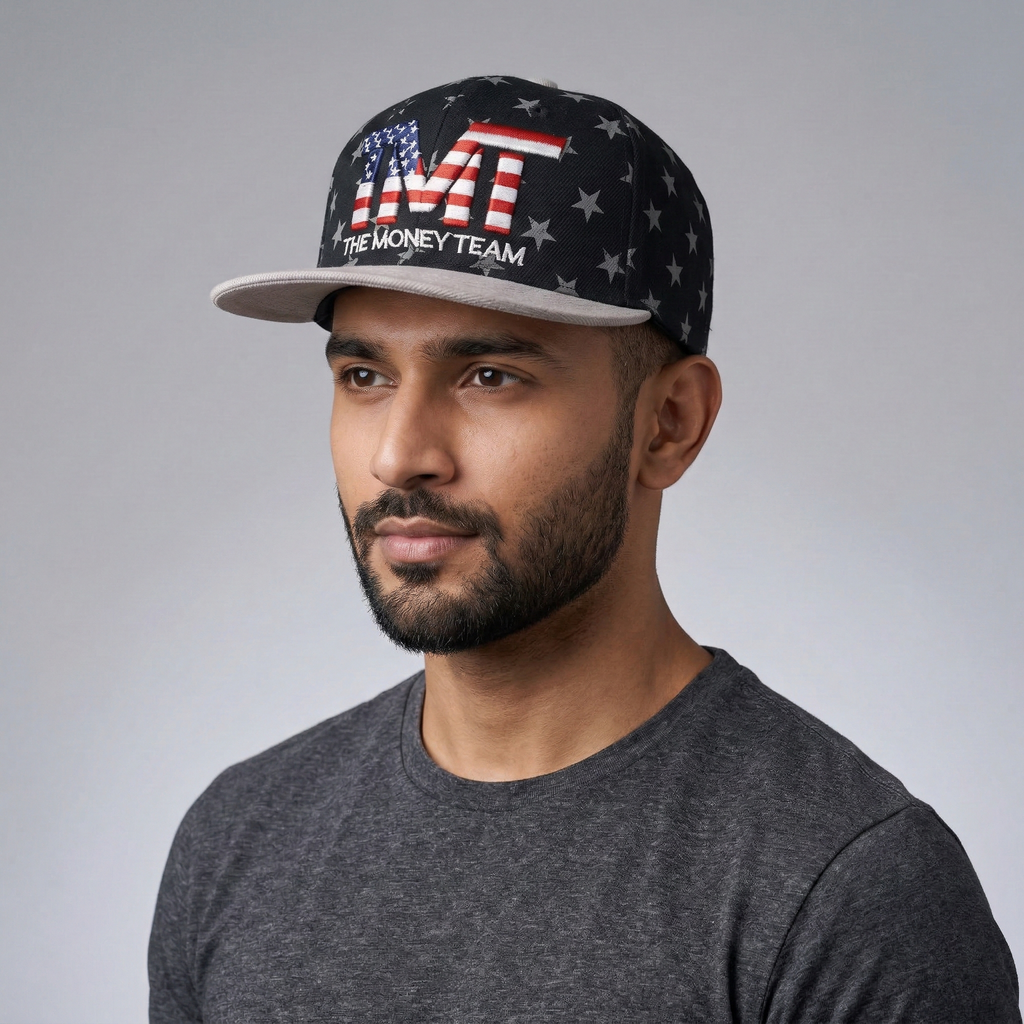 The Money Team TMT Thrifted Baseball Cap – Patriotic Star Print Snapback