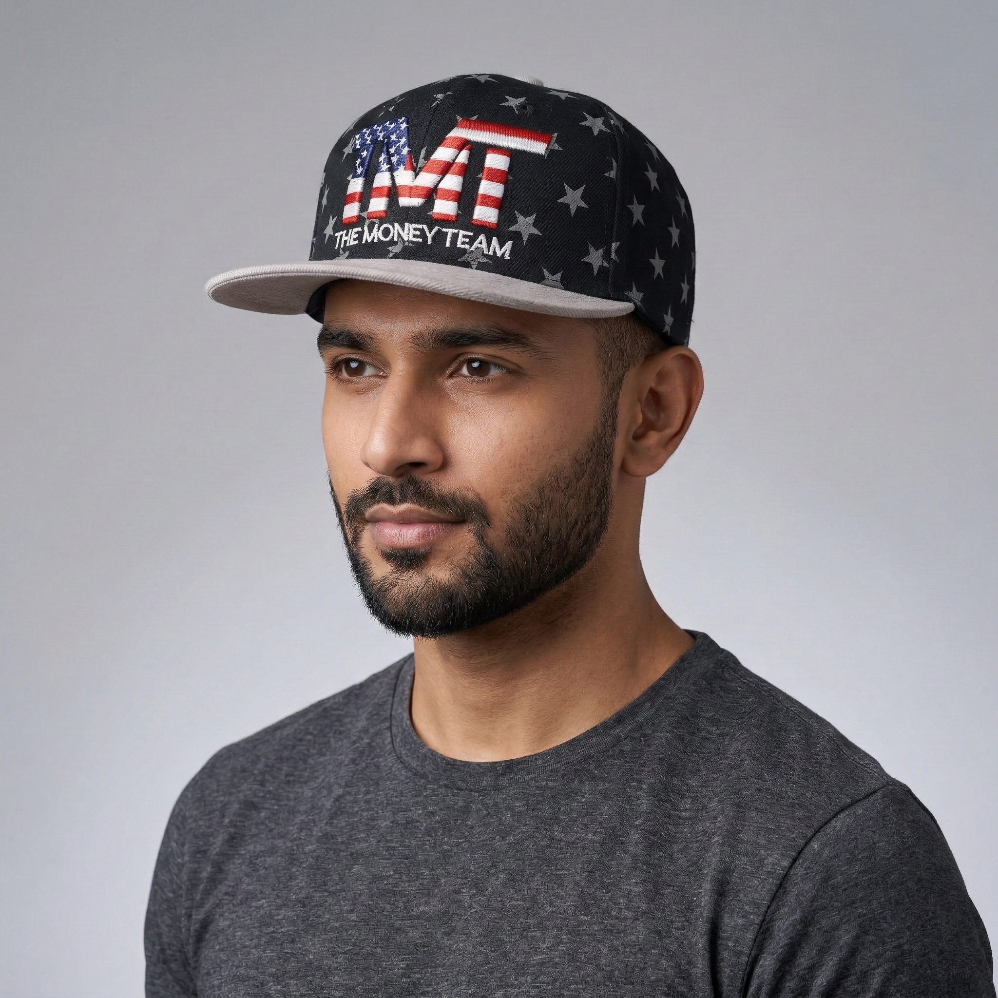 The Money Team TMT Thrifted Baseball Cap – Patriotic Star Print Snapback