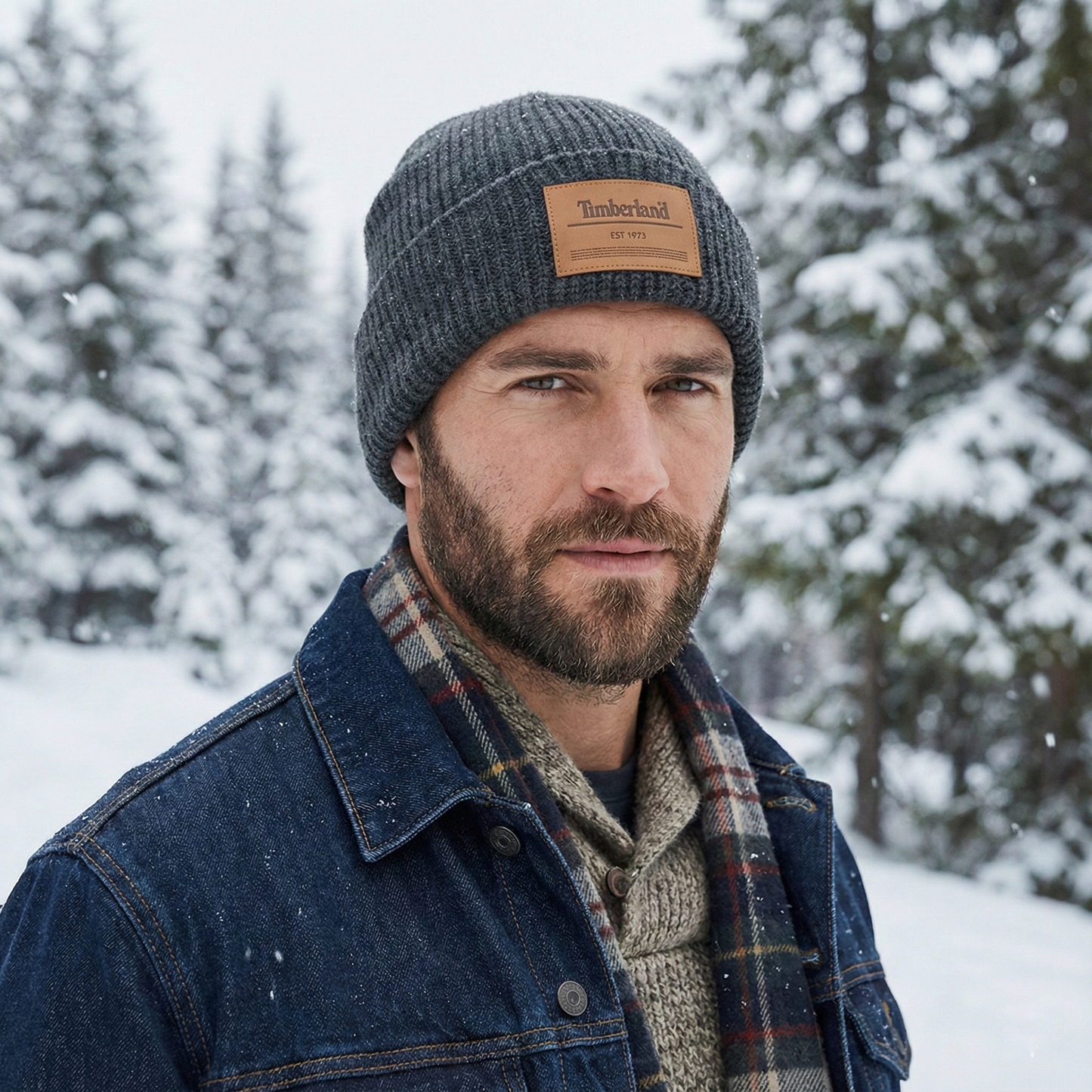 Timberland Men`s Heat Retention Watch Cap Knit Thrifted Beanie with Leather Patch