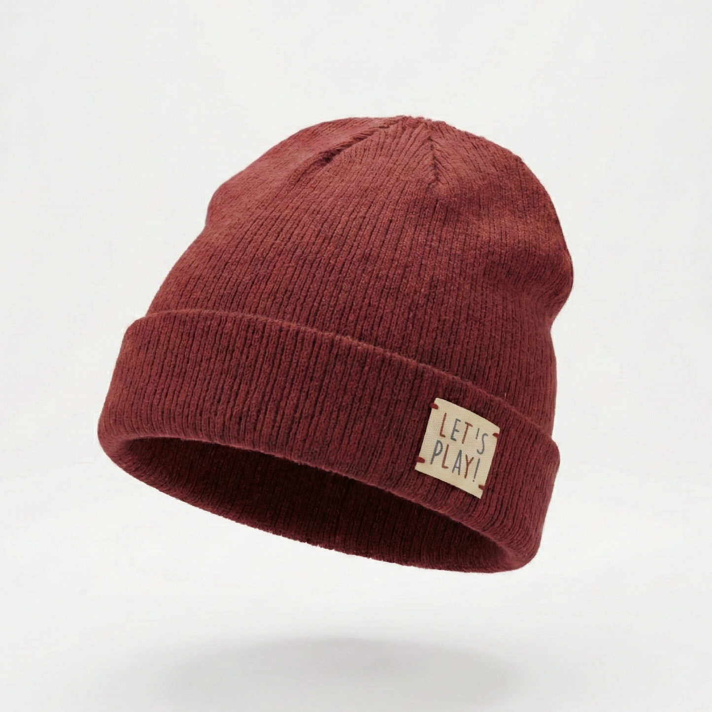 Premium Accessories Maroon Thrifted Beanie – Soft Ribbed "Let's Play!" Winter Hat