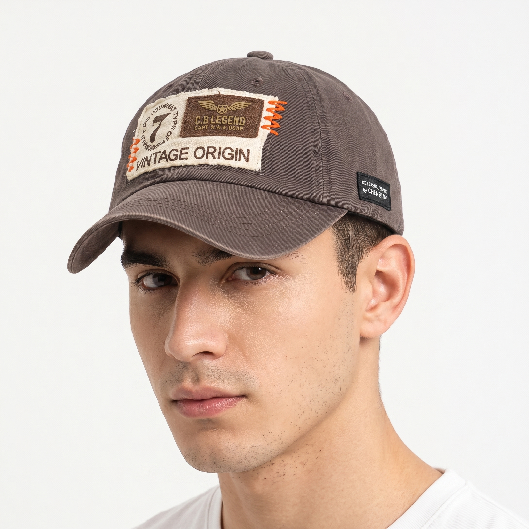 Thrifted Michel Klein Paris Brown Patchwork Baseball Cap - Size 56-58cm